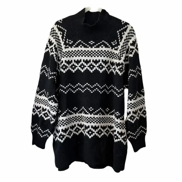 Old Navy Cotton Blend Fair Isle Turtleneck Sweater Black White Size 3X - Picture 6 of 6